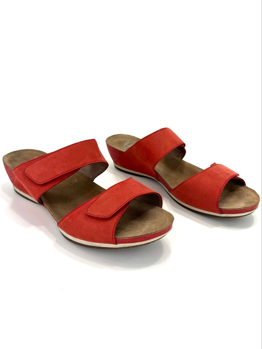 Dansko Wedge Slide Sandal Sz 9/40 Coral/Red Suede Arch Support Adjustable Straps